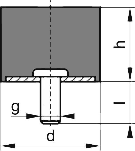 Gummi-Metall-Puffer Aus.D40 x 20mm M8x23