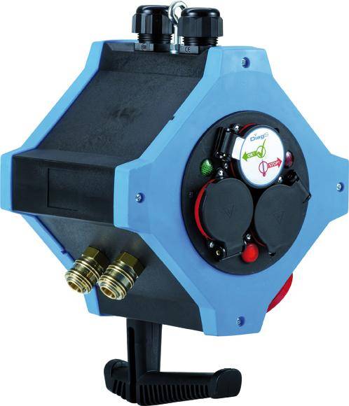 Energie-Hängeverte. IP44 6xSchuko,1xCEE 5x16A 2xDL