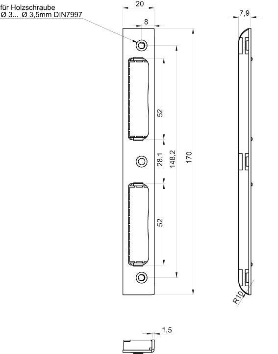 W-Schließbl. 170x20x8 m.Einl.o. Befw.silb.