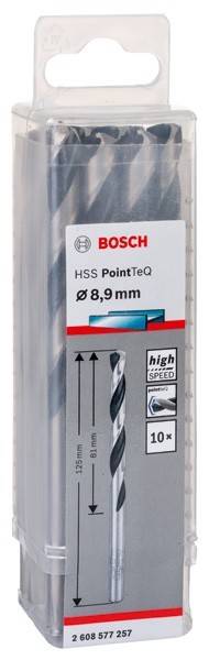 Bosch HSS PointTeQ Bohrer, 8,9 mm Durchmesser, hochgeschwindig, geeignet für Metallbearbeitung.