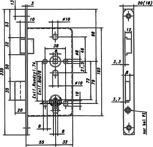Zt-Einsteckschloss 8/55/ 72mm PZW DIN L 24mm rd.Ni