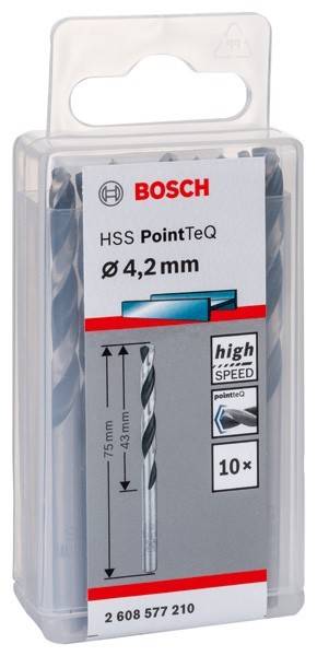 Bosch HSS PointTeQ Bohrer, 4,2 mm Durchmesser, 43 mm Länge, hochgeschwindig, 10-teiliges Set.