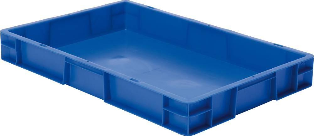Transport-Stapelkasten B600xT400xH75 mm blau, geschlossen ohne Griffloch
