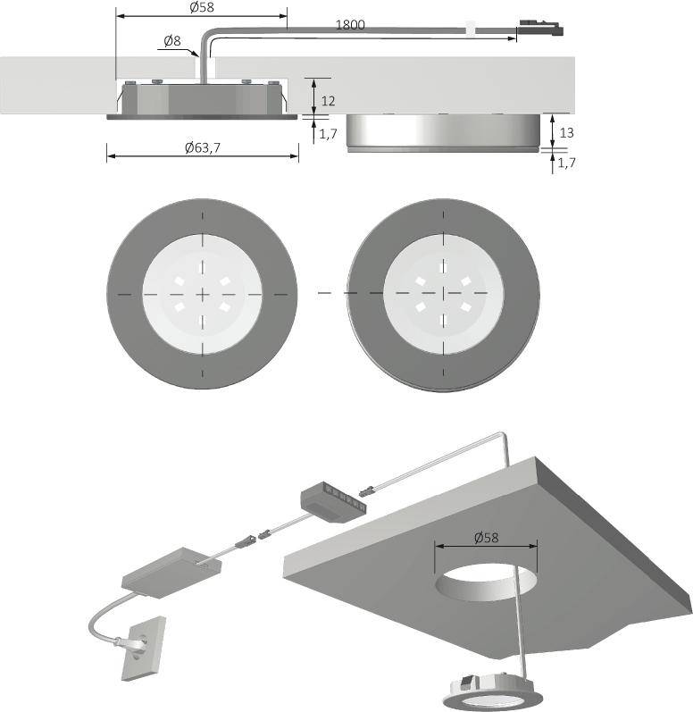 Eco Spot EDS Op. ww 12VDC1.5W,1.8m LTG,M1 10er Set