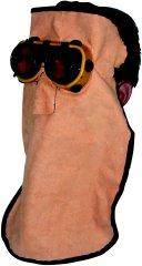 Ledermaske/Brillenmaske lang mit Haube Glas D 50 mm