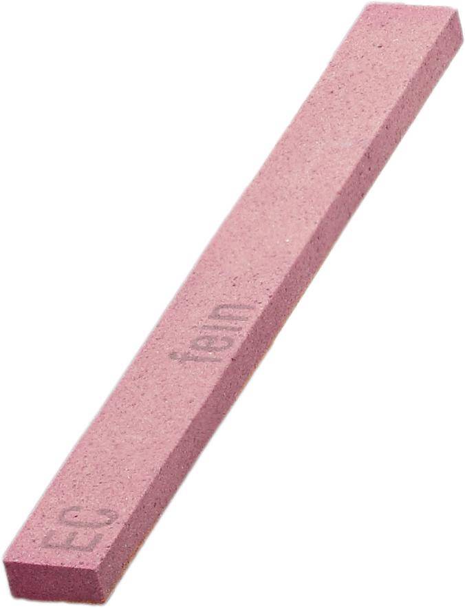 Rosa rechteckiger Schleifstein oder Nagelfeile auf weißem Hintergrund, mit den Aufschriften 