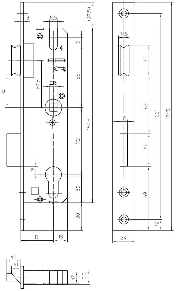PT-Einsteckschloss, PZ,E72,VK8,D40,24kt,DL/DR