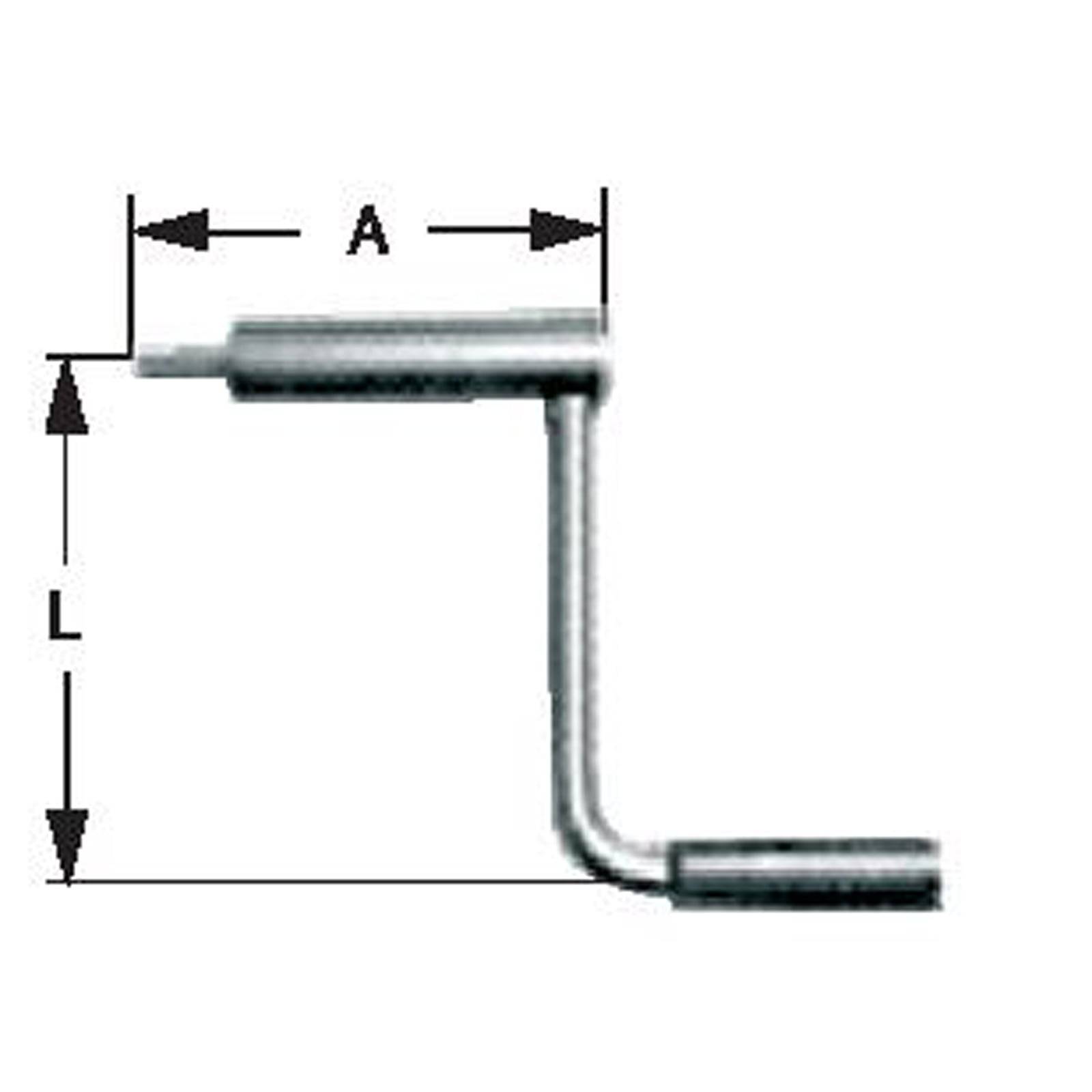 Bild eines L-förmigen Metallstabs mit beschrifteten Abmessungen: A für die horizontale Länge und L für die vertikale Länge.