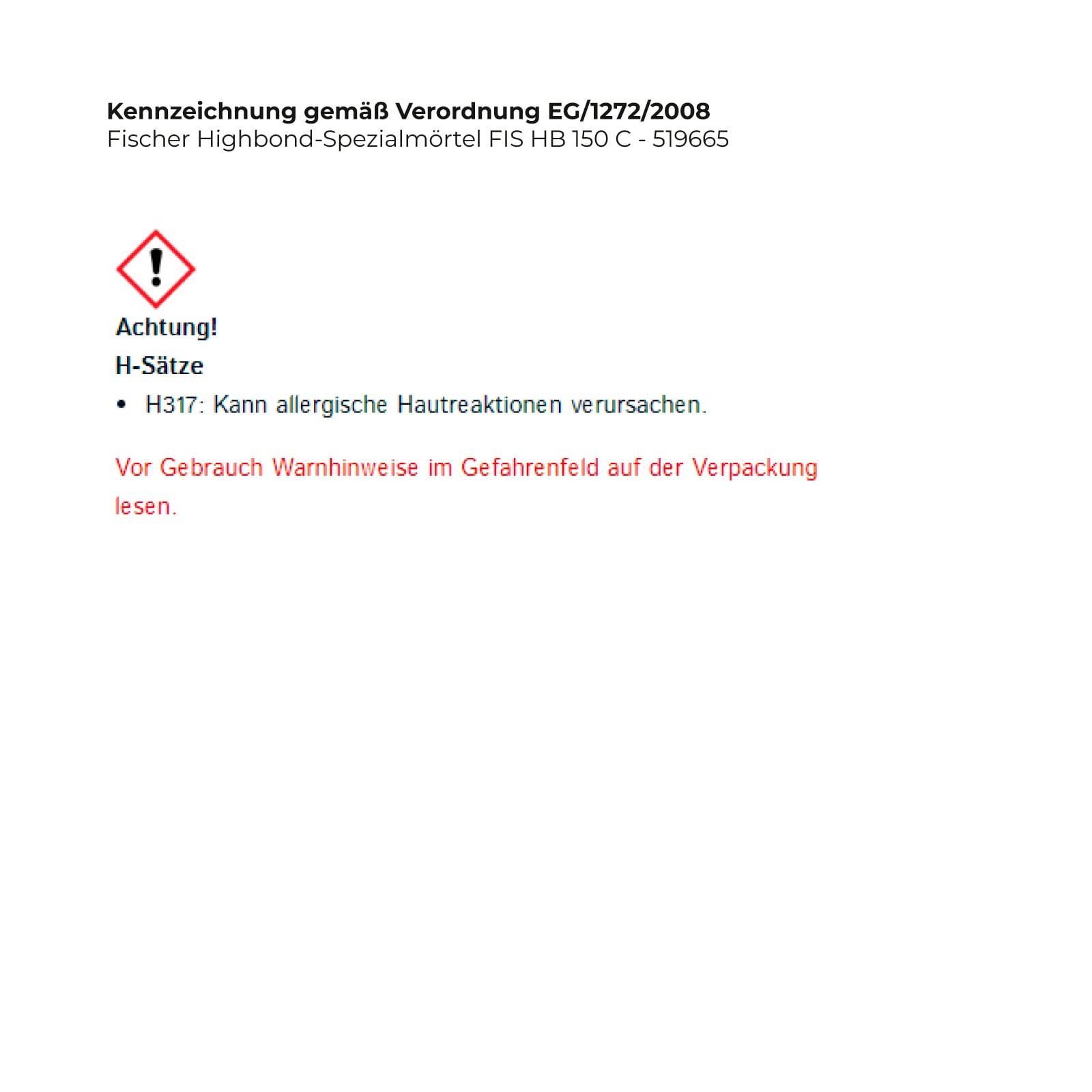6 Stück Fischer Deutschl. Spezialmörtel FIS HB 150 C