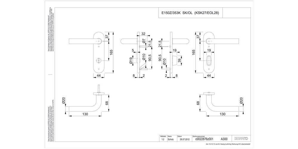 HOPPE Kurzschildgarnitur Bonn E150Z/353K Vierkantmaß 8mm SK/OL-78 F69