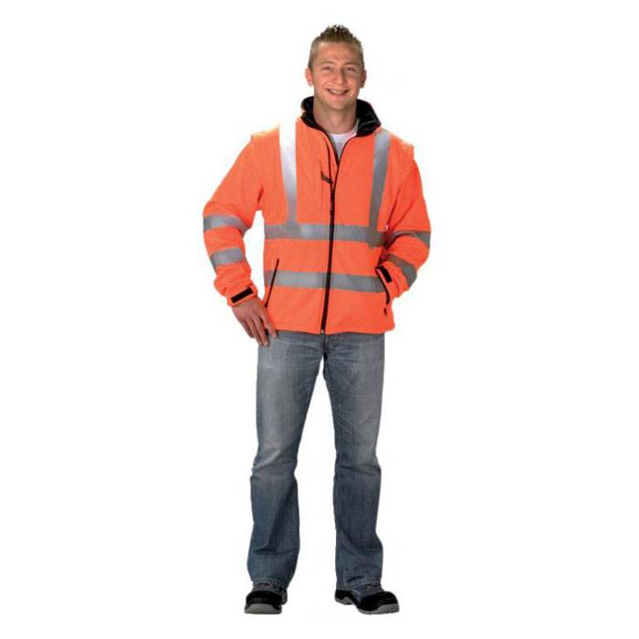 Softshell Warnschutz - Gr. M (50-52) - orange - EN 471 Kl. 2 - 100 % PES - abnehm. Ärmel - Fleece-Innenfutter - atmungsaktiv - wind- u. wasserdicht