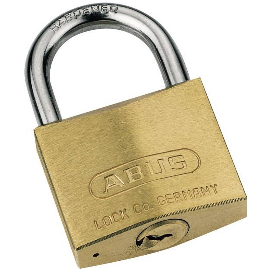 Messingvorhängeschloss mit silberner Bügel, Marke „ABUS Lock Co. Germany