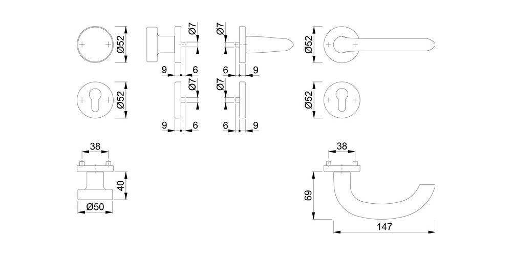 HOPPE Rosettengarnitur Marseille 58/42KV/42KVS/1138 Vierkantmaß 8mm
