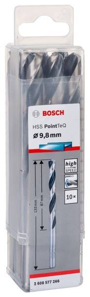 Bosch HSS PointTeQ Bohrer-Verpackung mit einem Bild des Bohrers und der angezeigten Größe von 9,8 mm.