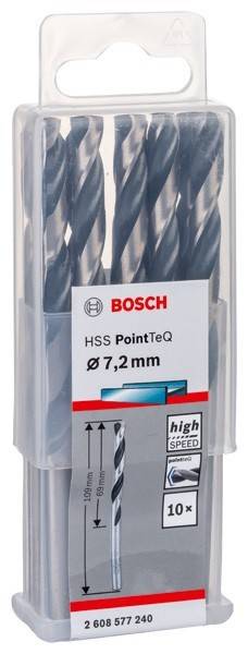 Bosch HSS PointTeQ Bohrer, 7,2 mm Größe, verpackt in einer transparenten Kunststoffbox.
