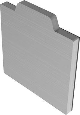 Graue Metallrechteckplatte mit zwei gezackten Laschen entlang der oberen Kante, in 3D auf weißem Hintergrund dargestellt.