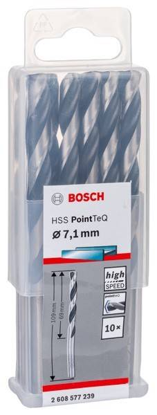 Ein Paket Bosch HSS PointTeQ Bohrer, 7,1 mm Größe, geeignet für präzises Bohren in verschiedenen Materialien.