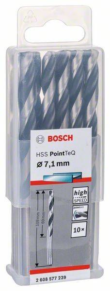 Ein Paket Bosch HSS PointTeQ Bohrer, Durchmesser 7,1 mm, entwickelt für Hochgeschwindigkeitsbohren.