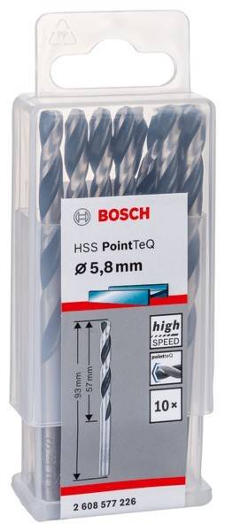 Bosch HSS PointTeQ Spiralbohrer, Größe 5,8 mm, Hochgeschwindigkeit, 5 Stück pro Packung.