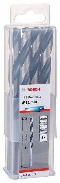 Ein Satz Bosch HSS PointTeQ Bohrer in Verpackung, mit der Beschriftung „Ø 11 mm