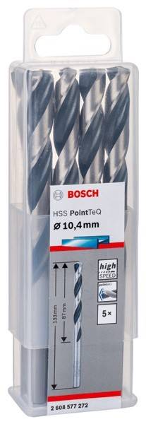 Bosch HSS PointTeQ Bohrer-Set, 10,4 mm Größe, Schnellarbeitsstahl, in Verpackung mit Markenlogo dargestellt.