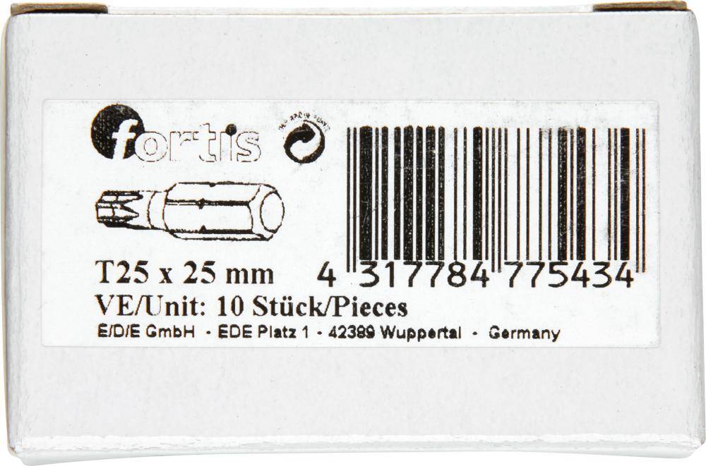 Bit zähhart 1/4" DIN3126 C6,3 T25x25mm 10er Pack FORTIS