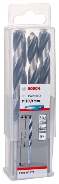 Verpackung für einen Bosch HSS PointTeq Bohrer mit einem Durchmesser von 10,9 mm.