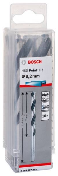 Bosch HSS PointTeQ 8,2 mm Bohrer-Packung mit Logo und Anzeiger für Hochleistungsgeschwindigkeit. Enthält 10 Stück.