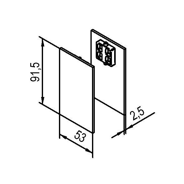 Eine technische Zeichnung zeigt ein rechteckiges Objekt mit Abmessungen von 91,5 mm Höhe, 53 mm Breite und 2,5 mm Tiefe.