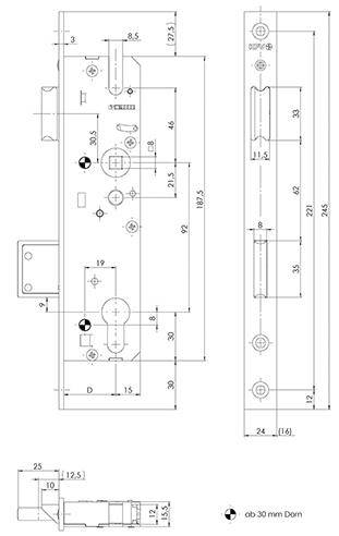 PT-Einsteckschloss 59-PZW10/92,D35,24kt,U-St.verz