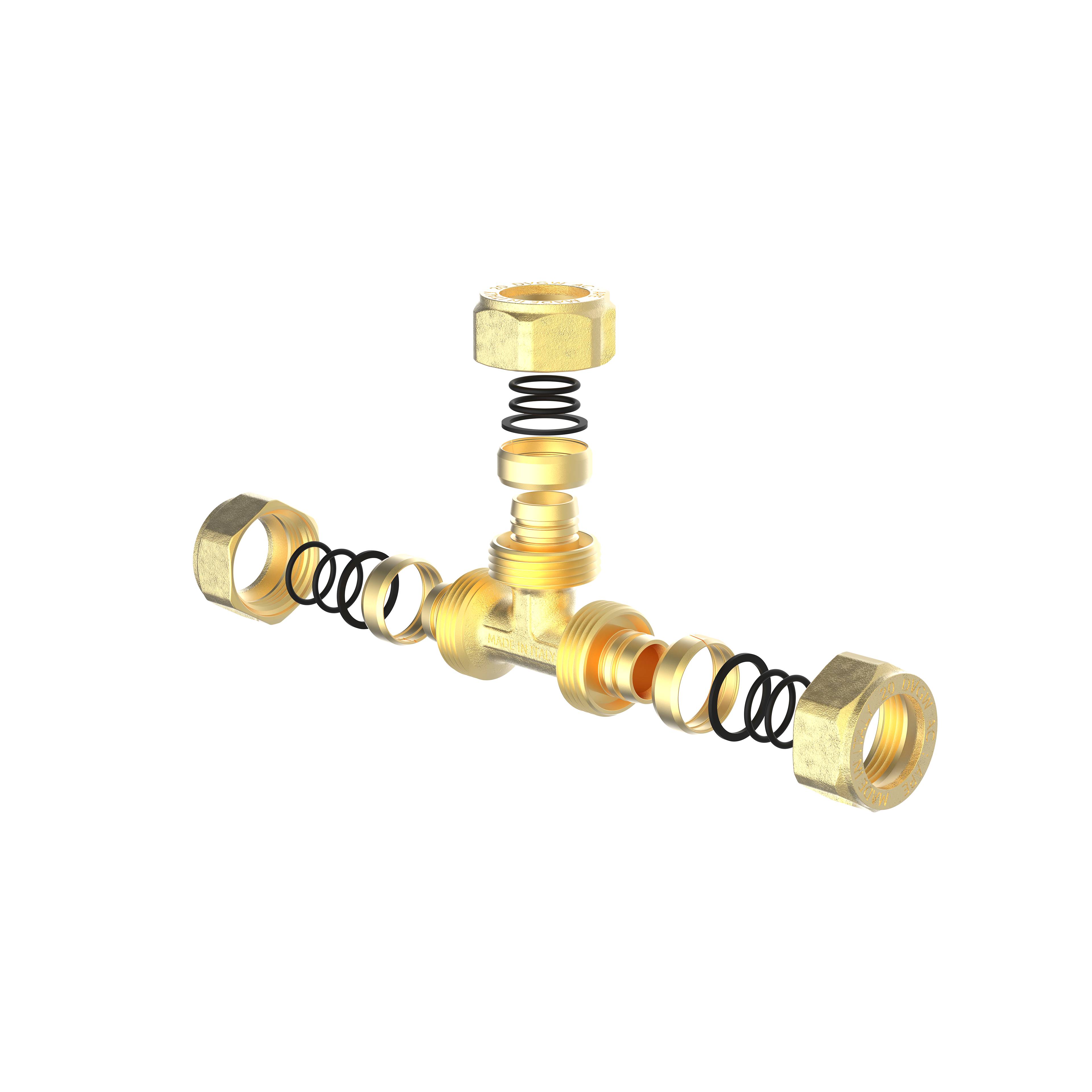 Demontierte Messingwasserarmatur mit sichtbaren Federn und Dichtungen vor einem schwarzen Hintergrund, die die inneren Komponenten und Struktur zeigt.