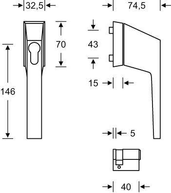 Fenstergriff,7mm, 0 34 3495,Alu F1