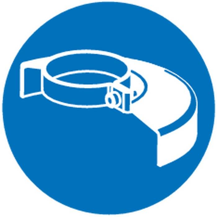 Blaues Symbol für ‚Toilettensitz', von oben gesehen, das eine grafische Darstellung eines Toilettensitzes und Deckels in Weiß zeigt.