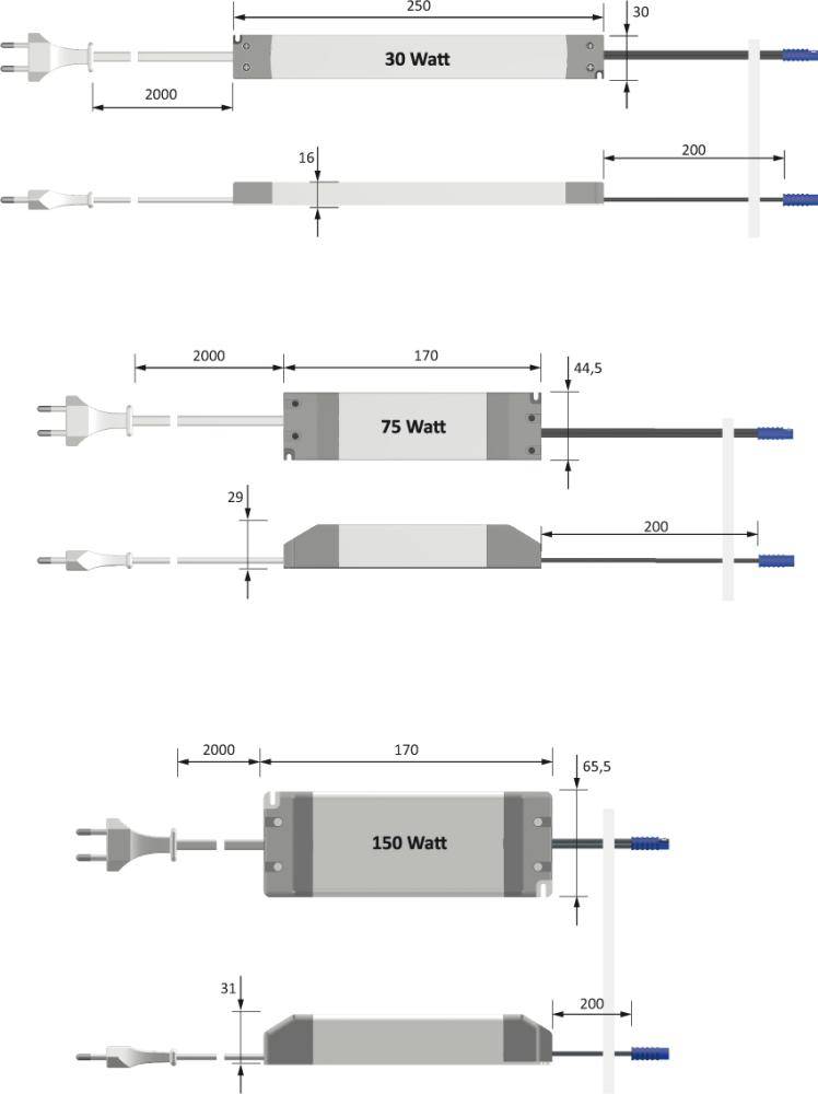 LED EVG 24VDC, 0-30W 230V, 2m EFS, 0.2m MP2