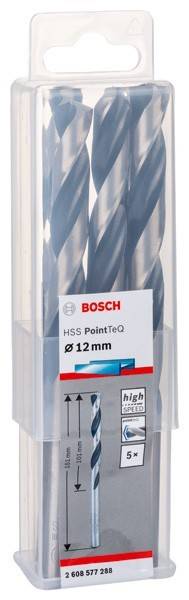 Ein Satz Bosch HSS PointTeQ Bohrer, mit einem Durchmesser von 12 mm, entwickelt für effizientes Metallbohren.
