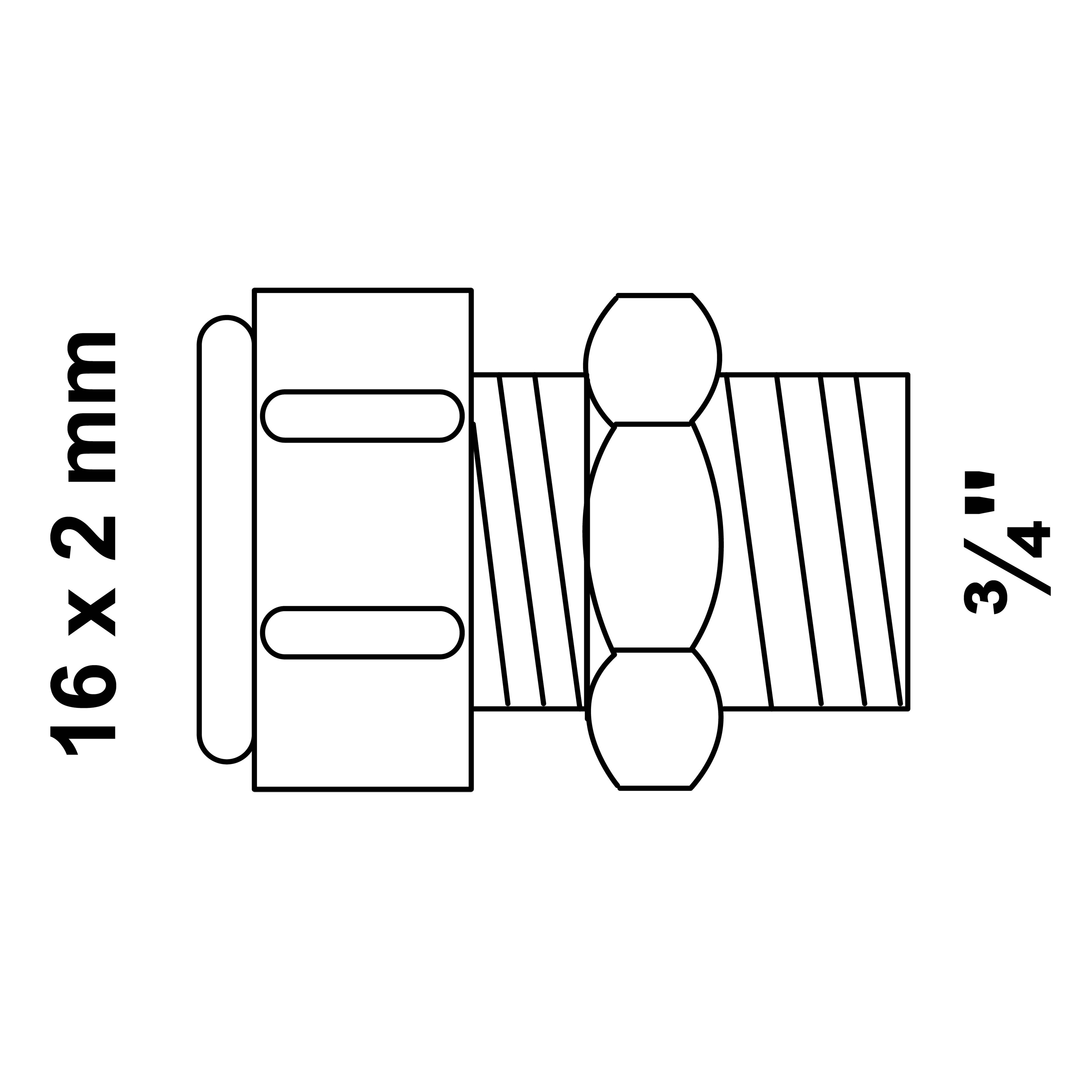 MS Übergangsstück, blank, 16 mm x 3/4"AG, Klemmfitting für MSVR
