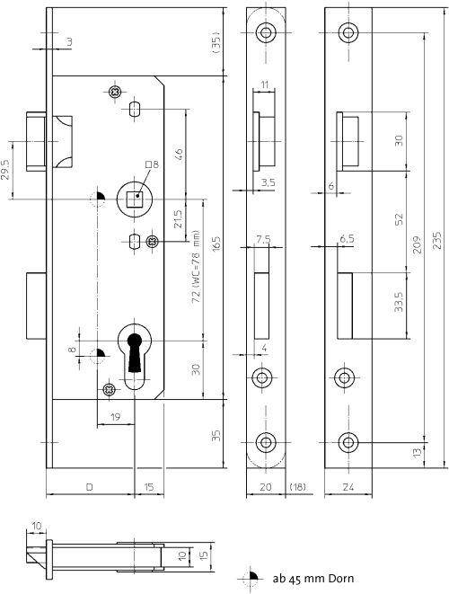 GLT-Einsteckschloss, PZ,E72,VK8,D50,20kt,DL