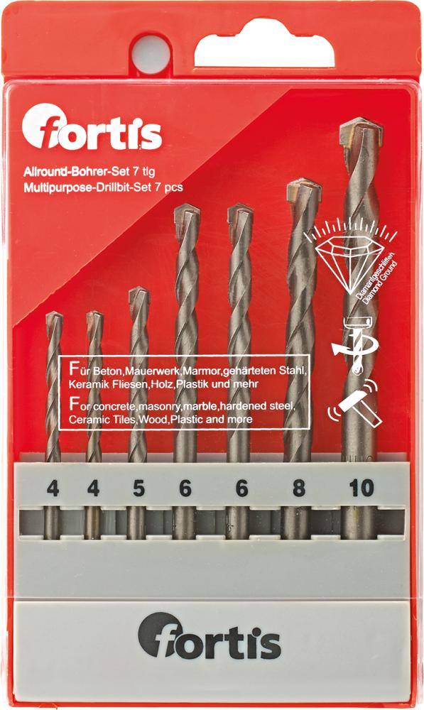 Allzweckbohrer-Set 7tlg. 4,4,5,6,6,8,10x120 FORTIS