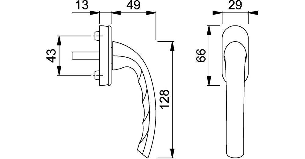 HOPPE Fenstergriff Tôkyô 0710/U26 Vierkantmaß 7mm Stift 32mm vorst.