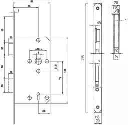 Zimmertürschloss Buntbart55/72/8/1, 20 rd., links