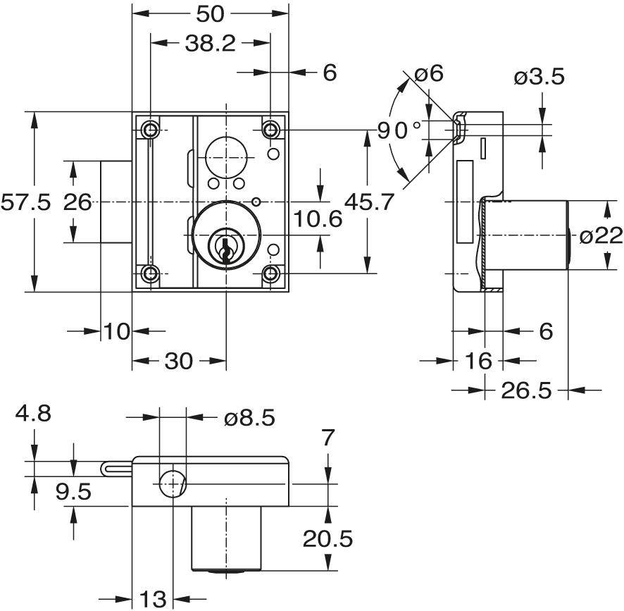 7020.30110 Drehstangen- Schloss,Z/MP versch.schl.