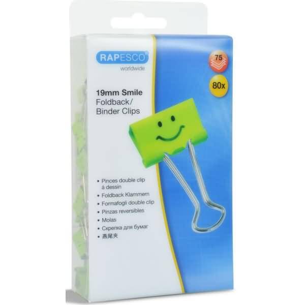 Foldback-Klammern 19mm grün mit Smiley VE=80 Stück