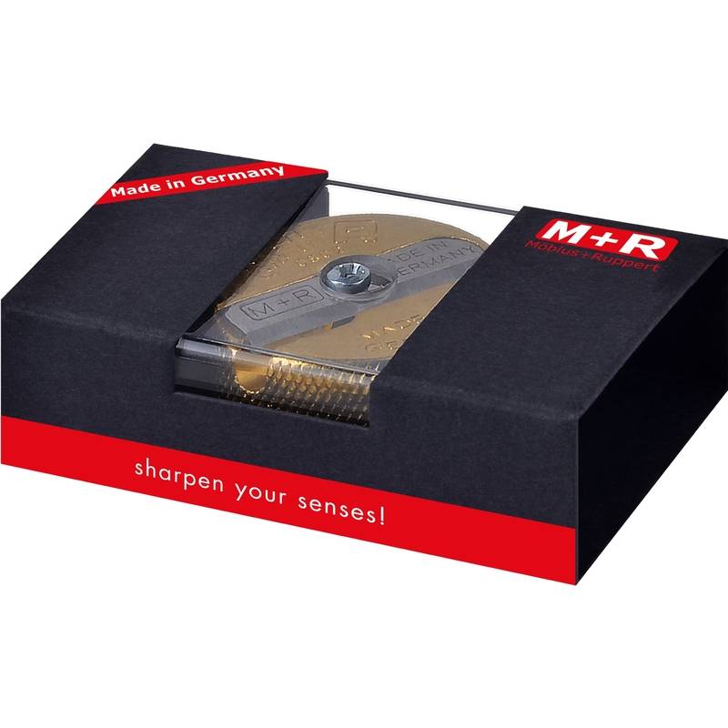 M+R Doppel-Spitzer, aus Messing, rund, in Geschenkverpackung