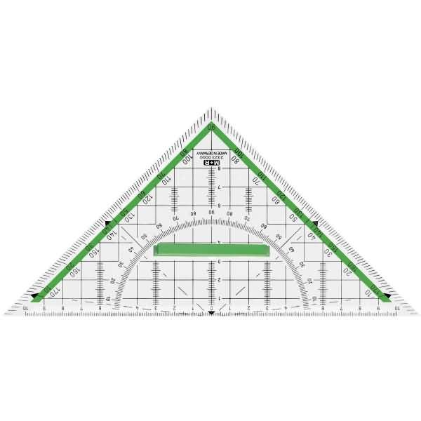 Geometrie-Dreieck 23cm glasklar grün hinterlegt