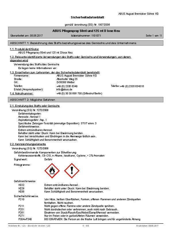 Zylinderpflegespray VK PS88 12x125ml Spraydose ABUS