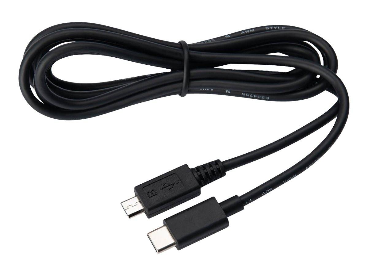 Schwarzes USB-Kabel mit USB-A und USB-C-Steckern, aufgerollt auf weißem Hintergrund.