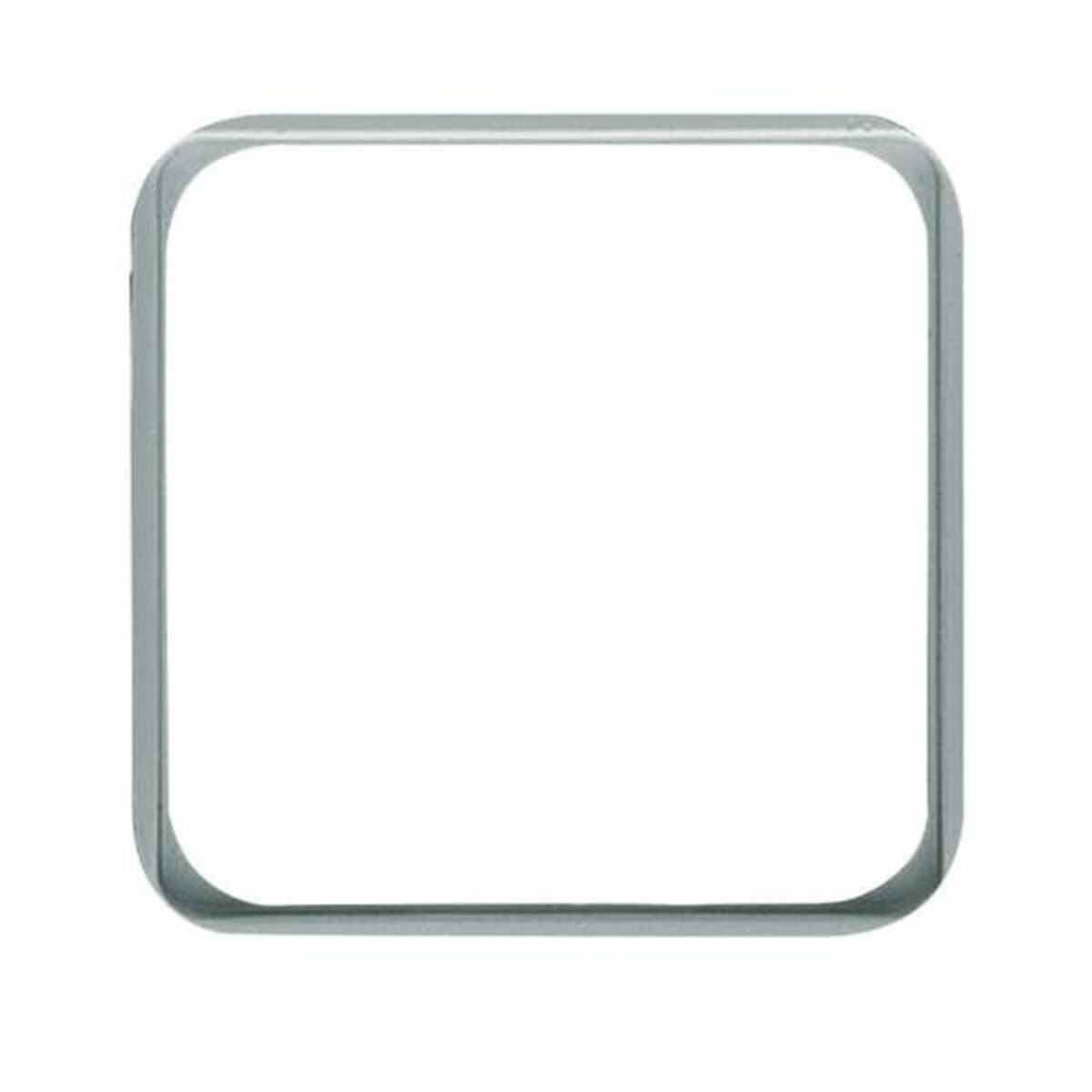 Ein quadratischer metallischer Rahmen mit abgerundeten Ecken auf weißem Hintergrund.