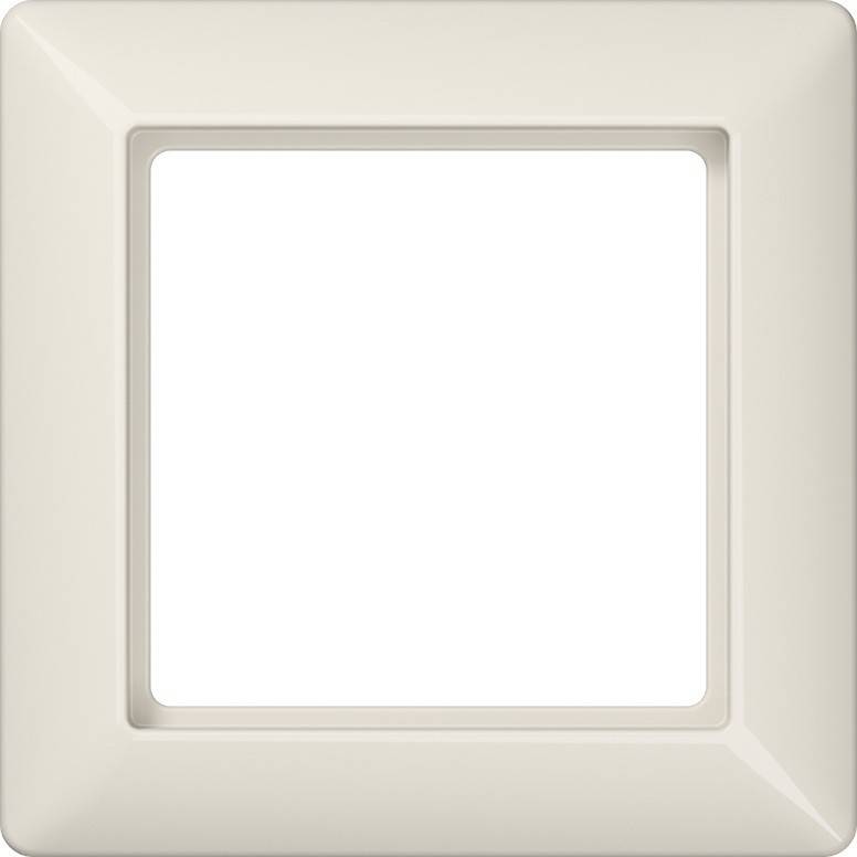 Ein beiger Kunststoff-Wandschalterrahmen mit einem einfachen, quadratischen Design. Der Rahmen ist leer und zeigt Platz für einen Schalter- oder Steckdoseneinsatz.