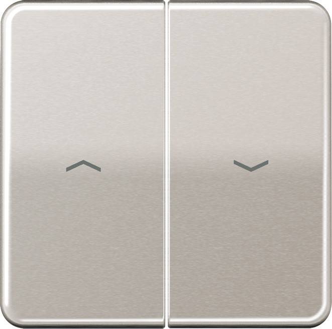 Ein Metallschalter mit zwei Tasten, die Pfeile nach oben und unten zeigen und die Steuerung zum Anheben und Absenken eines angeschlossenen Geräts andeuten.