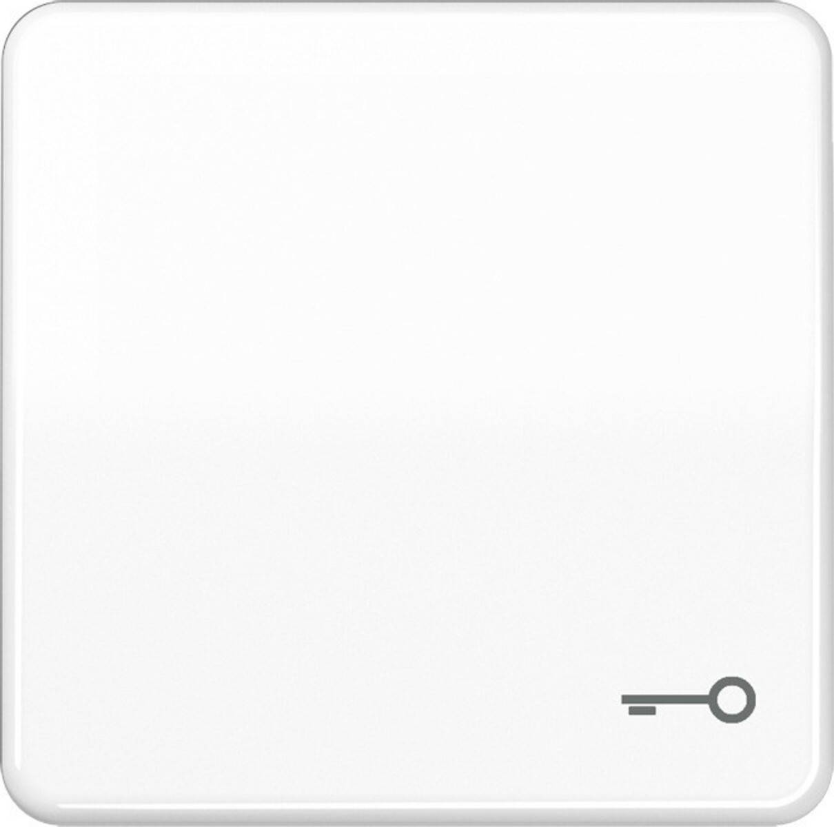 Eine weiße quadratische Taste mit einem kleinen Schlüsselsymbol in der unteren rechten Ecke, was möglicherweise auf eine Sicherheits- oder Zugriffsfunktion hinweist.